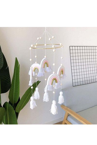Generic Rainbow Baby Crib Mobile Wall Hanging Decor, Boho Macrame Nursery Decor for Bassinet and Baby Room