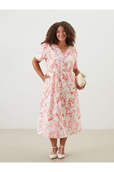 LC Waikiki Giyçık Storeden Mercan V-Neck Floral Dress