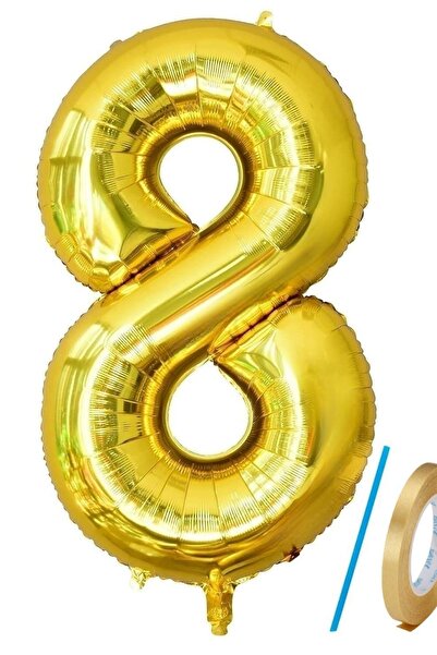 PARTİAVM 8 Years Old Mermaid Tail Seashell 76cm Gold Gold Number Balloon Mermaid Mermaid Concept