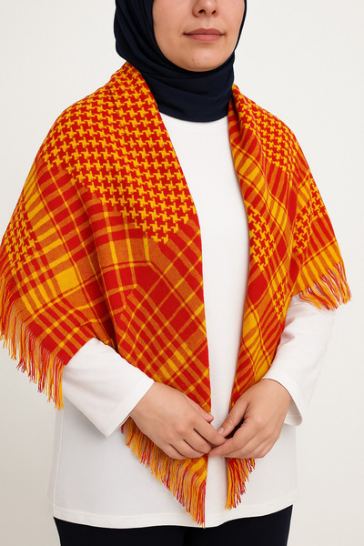 KUŞOO Cotton Puşi Poşi Kefiye Yellow Orange Shawl Cotton Shawl White Shawl 100X100