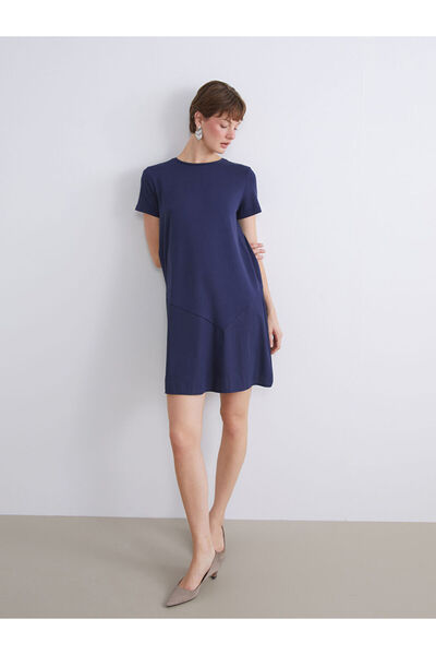 LC Waikiki Navy Blue Crew Neck A-Line Dress