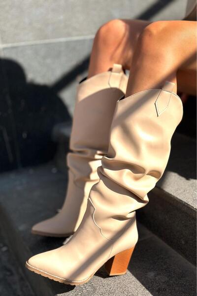 I Love Shoes Orsenas Mat Deri Körüklü Kadın Kovboy Çizme Nude