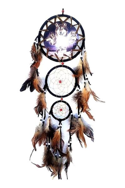 Generic Decorative Handmade Feather Lace Dream Catcher Brown/Black