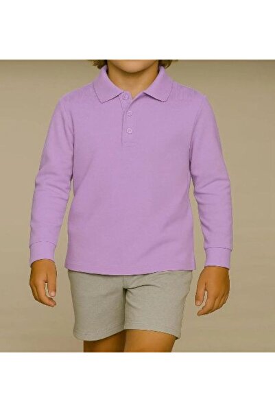 Nacar Unisex Çocuk Rahat Kalıp Uzun Kollu Polo Yaka Penye Lakost T-shirt