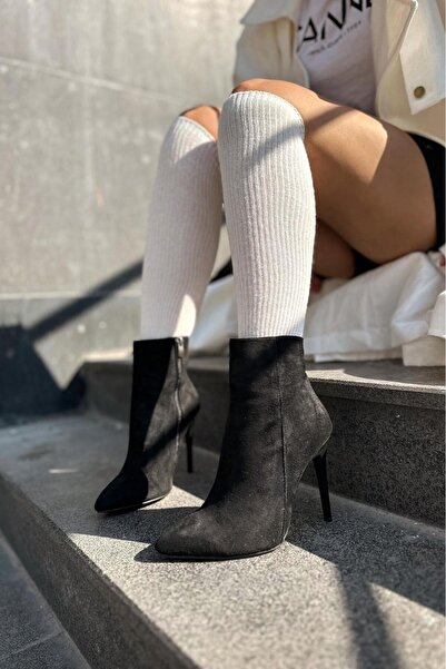I Love Shoes Vonce Süet Fermuar Detaylı İnce Topuklu Kadın Bot Siyah
