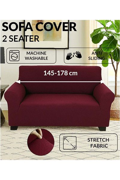 Generic Fabienne High Stretch 2-Seater Sofa Cover Soft Brushed Fabric Couch Cover Exquisitely Full Coverage