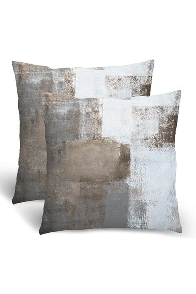 Generic أغطية وسائد من بيتجيني باللون البني والرمادي، وسائد أريكة برسومات فني...