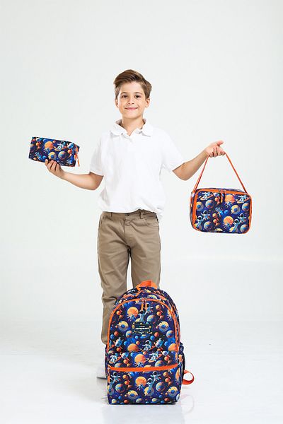 D'VERS Patterned Orthopedic 3-Piece Primary School Middle School School Backpack Set with Nutrition and Pen Holder