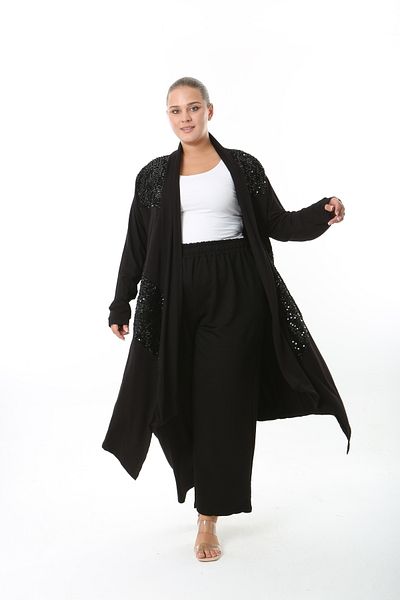 XL Modam Women's Lycra Viscose Black Pul Detailed Large Size Cardigan