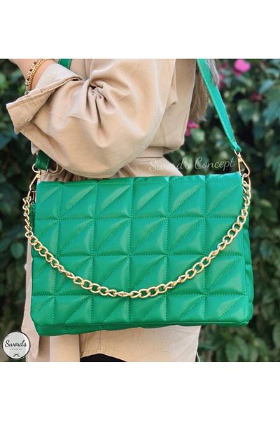 SWORDS CONCEPT Large Size Green Bag with Chain ​​Detail