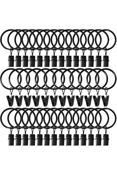 Generic AMZSEVEN 40PCS Curtain Rings with Clips, Strong Drapery Clips Hooks on Tension Rod Bracket, 1.26 In