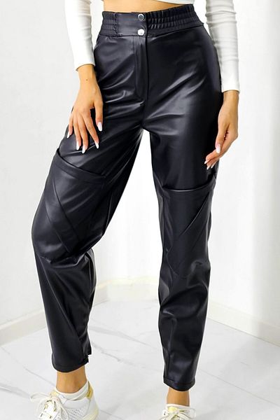 FashionForYou XTreme tapered pants, made of -leather, with oversized pockets, Black, M