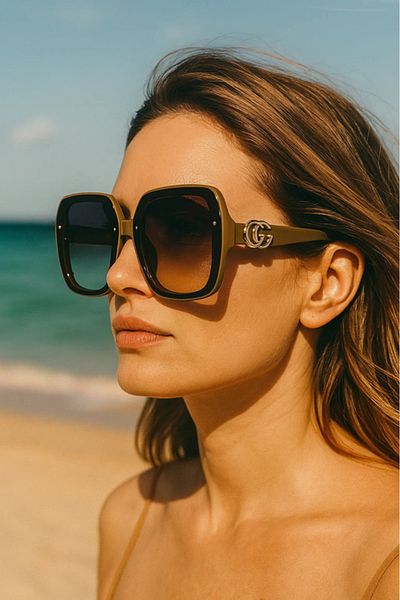 LAALUNA Luxury Oversized Square Brown Gradient Gucci Sunglasses for Women