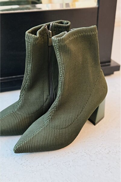 I Love Shoes Ramonav Triko Kalın Topuklu Haki Kadın Bot