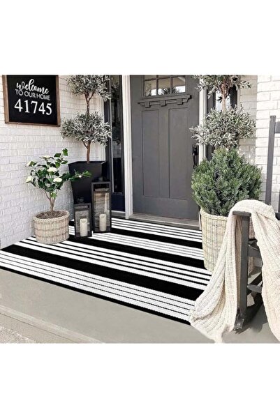 Generic سجادة خارجية باللونين الأبيض والأسود، مقاس 3 × 5 أقدام، سجادة أمامية ...