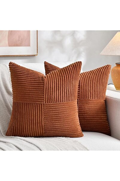 Generic مجموعة من 2 غطاء وسادة مزخرف من فانسي هومي بتصميم بوهو الصدأ، مقاس 18...