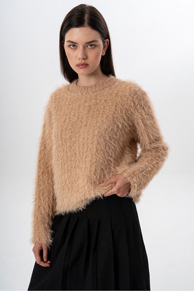 NATUFIAN STORE Women's Biscuit Glitter Soft Oversize Basic Crew Neck Knitwear Sweater