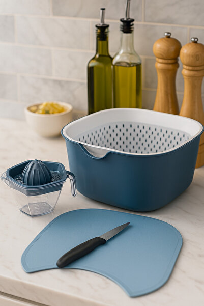 CEZVE HOME 5 Piece Ocean Mixing Bowl & Strainer & Cutting Board & Lemon Squee...