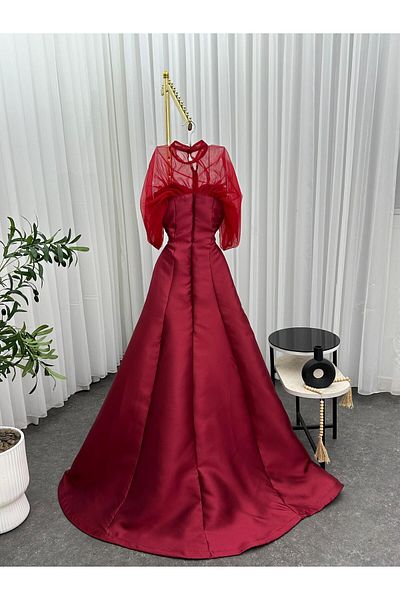 leevan fashion Long burgundy evening dress