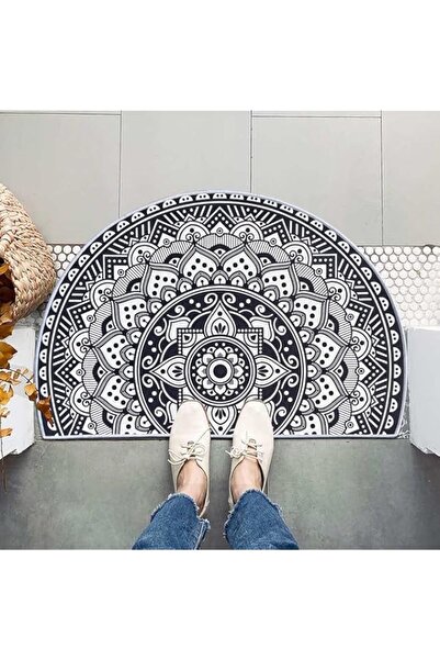 Generic QTENQ Home Half Round Door Mat Black and White Mandala Lotus Indoor Welcome Doormat Outdoor Carpet
