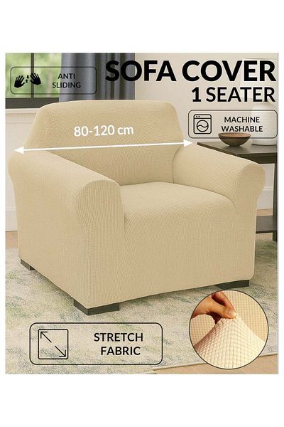 Generic Fabienne Stretch Fit 1 Seater Sofa Cover Soft Brushed Fabric Couch Cover Exquisitely Full Coverage