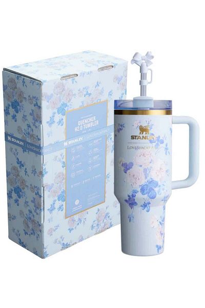 Generic Stanley Stanley x LoveShackFancy Quencher 40OZ,Everblooming Rosettes,Presented in Elegant Gift-Read