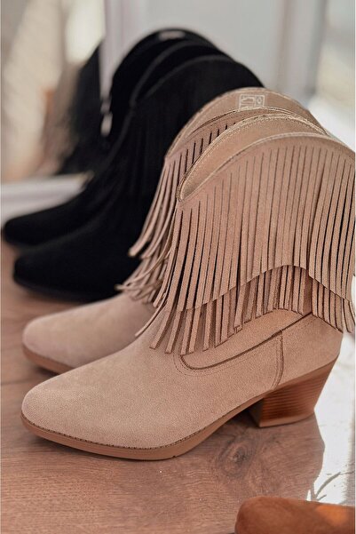 I Love Shoes Eldora Süet Püskül Detaylı Kadın Kovboy Bot Bej