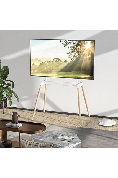 HAMOOD TV SA Classic Heavy-Duty TV Stand with Four Wooden Legs, Adjustable Height, VESA up to 660×400mm, Support