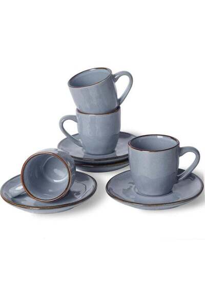 Generic Ocean 4 Piece Set Stoneware Espresso Cups with Saucers, 3.34oz Espres...