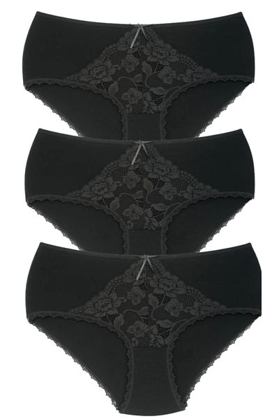 Bleu Petite 3-Piece Assortment Color Cotton Lace Detailed High Waist Large Size Women's Panties