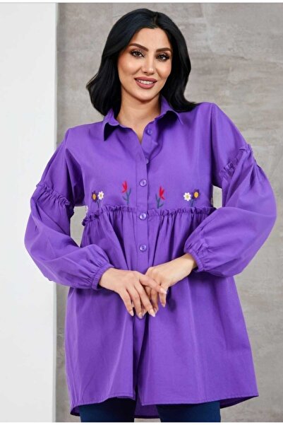 lavanderboutiquee Kadın Poplin Mor Gömlek