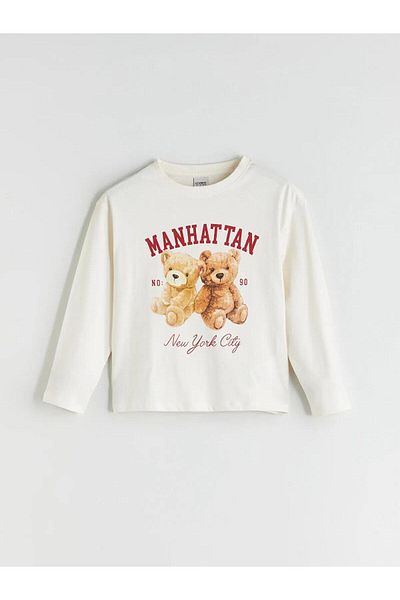 LC Waikiki Lcw Crew Neck Long Sleeve Printed Girl's T-Shirt (W5)