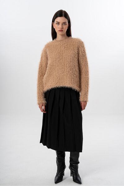 NATUFIAN STORE Women's Biscuit Glitter Soft Oversize Basic Crew Neck Knitwear Sweater