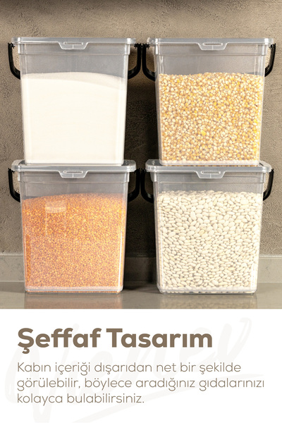 Saatistan 2'li Kare Saklama Kabı, 6 Litre, Kulplu, Şeffaf, Un ve Bakliyat İçin Ideal