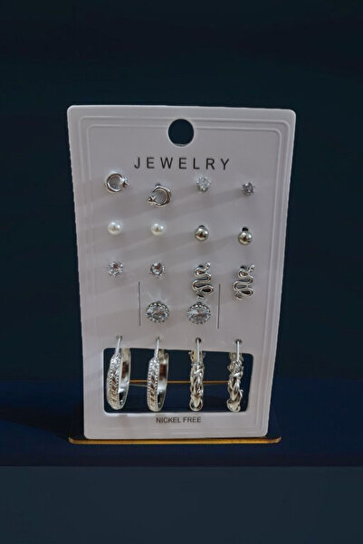 La'Vanti Designs Gümüş Rodajlı Üzeri 18k Altın Kaplama Zirkon Taşlı 9 Çift Küpe