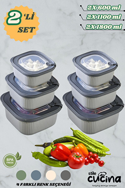 Stile Cucina Set of 6 Vacuum Leakproof Storage Containers Suitable for Microwave and Freezer Use 2X(600-1100-1800 ml)