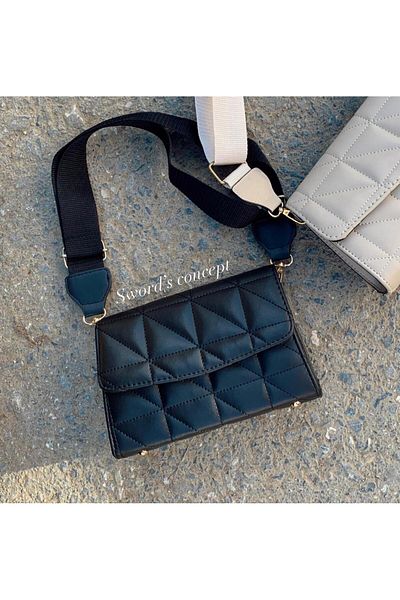 SWORDS CONCEPT Quilted Black Bag with Woven Strap