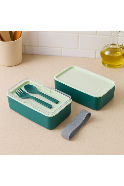NY HOME Lunch Box 2 Layer Adjustable Cutlery Food Storage Container Green
