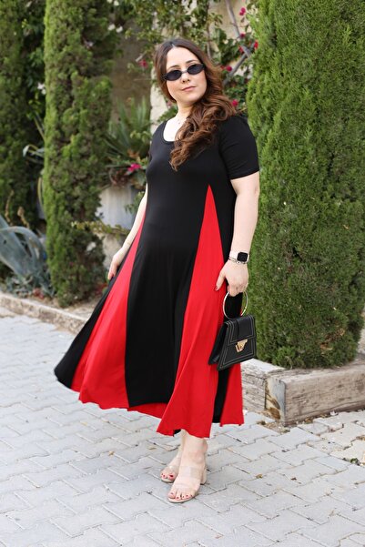 Renkte BÜYÜK BEDEN STANDART ESNEK U YAKA ELBİSE