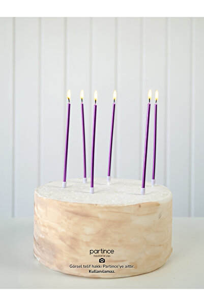 partince 12 Adet Uzun Mor Renkli Pasta Mumu Doğum Günü Mor Pasta Mumu
