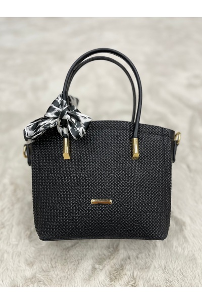 Lunova حقيبة يد وكتف نسائية سوداء من القش ميلاس