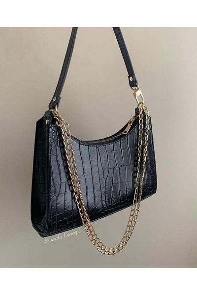 SWORDS CONCEPT Chain ​​Detail Crocodile Leather Baguette Bag