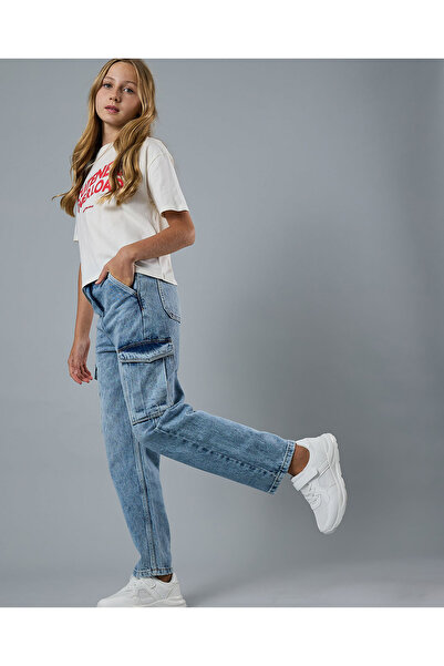 R&B بنطال جينز كارغو مغسول مع أزرار للإغلاق