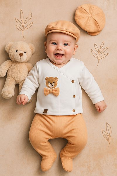 Ozz Baby New Born Baby Boy 0-3 Months Cream Süzene Teddy Bear Set of 5 (Cinnamon Color Is Darker Than the Picture)