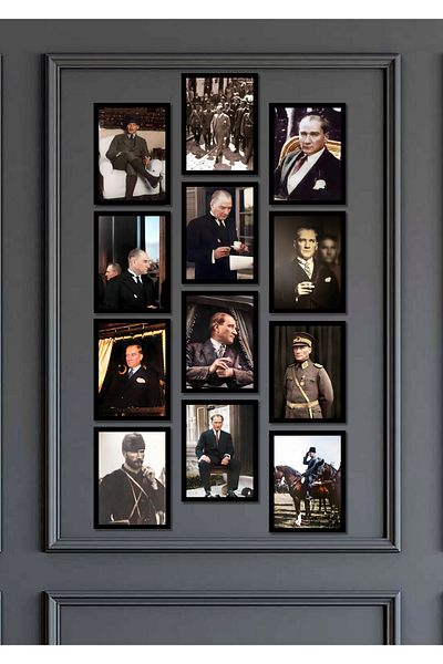 NT Handmade Mustafa Kemal Atatürk Painting Set 12 Pieces – Modern Frame Look Decorative Wall Ornament