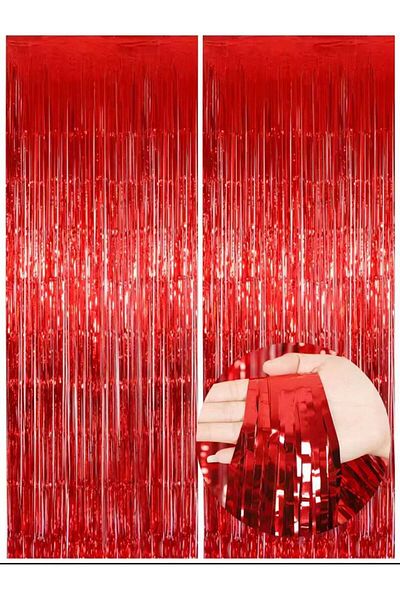 Generic Shiny Foil Party Decoration Curtain – 200×100 cm – Color Red