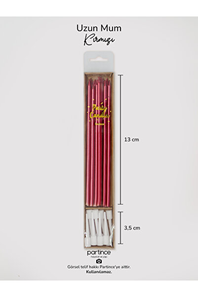 partince 12 Adet Uzun Kırmızı Renkli Pasta Mumu Doğum Günü Kırmızı Pasta Mumu