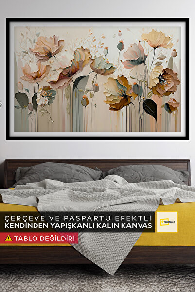 Plustablo Soyut Çiçekler Kendinden Yapışkanlı Poster Duvar Kanvası, Kendinden Yapışkanlı Kanvas