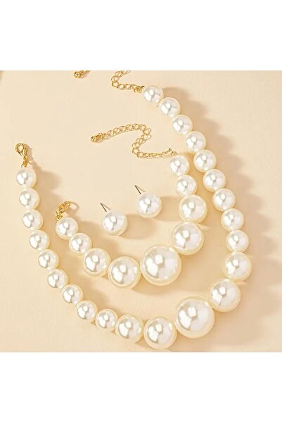 Yıldız Accessory Earrings Necklace Bracelet Pearl Set Wedding Engagement Organization Party Set