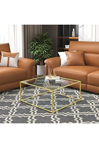 genric FFD Modern Clear Glass Coffee Table – Square Nesting Table with Sturdy Metal Frame